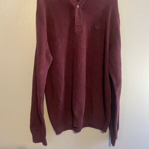 Ralph Lauren Chaps Burgundy Sweater 3 Button Double Padded Elbow